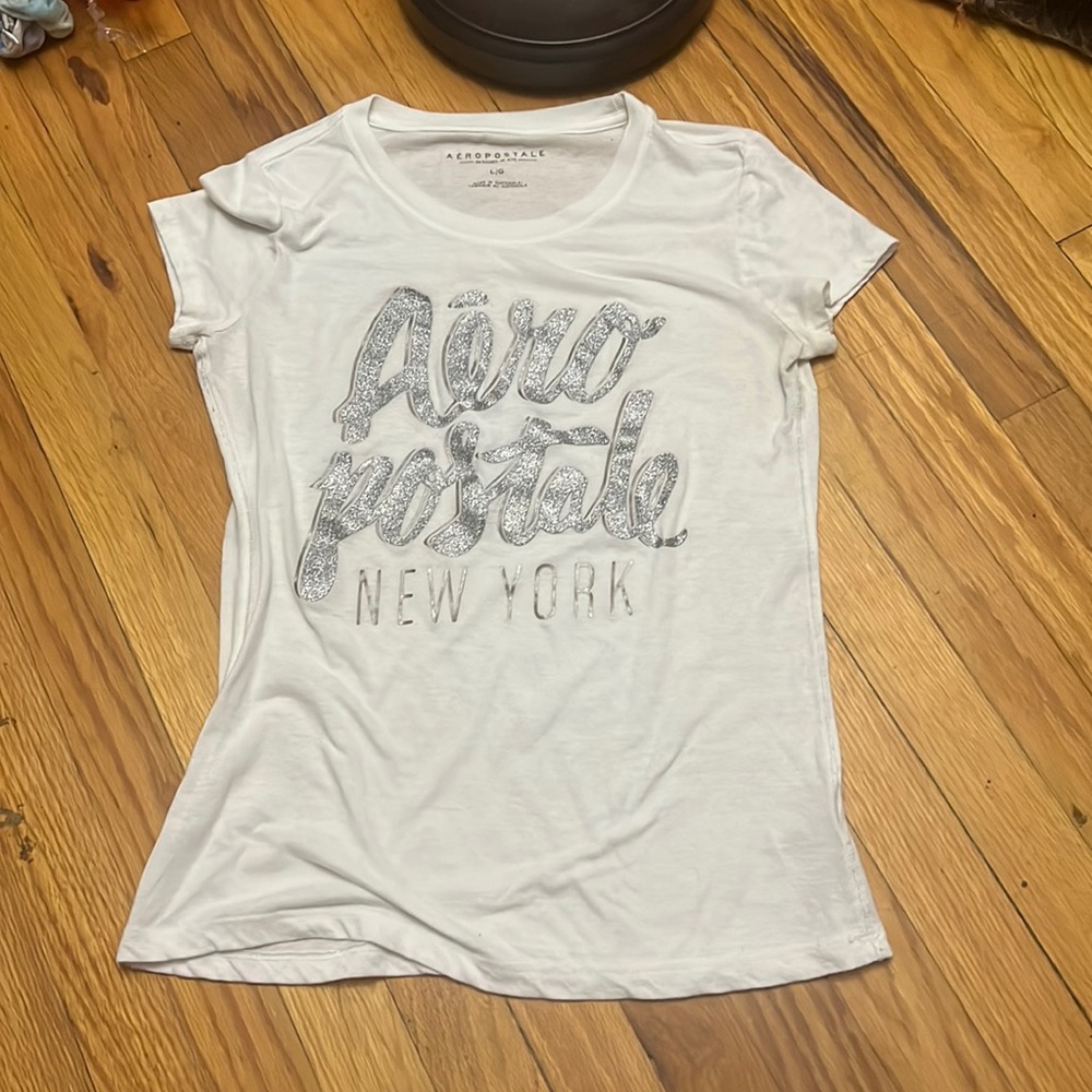 Aeropostale tee shirt white and glitter gray women’s size large
